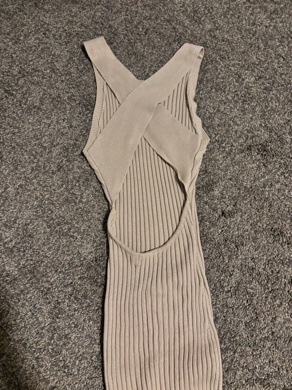 Ribbed Cross-Back Midi Dress in Beige - Picture 4 of 4